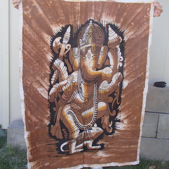 Ganesh Hindu Tapestry Wall Hanging Cotton Screen Printed Unframed 35" x 46" - Picture 7 of 12